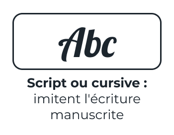 Design graphique, les familles de typographies - Script ou Cursive, imite l'écriture manuscrite